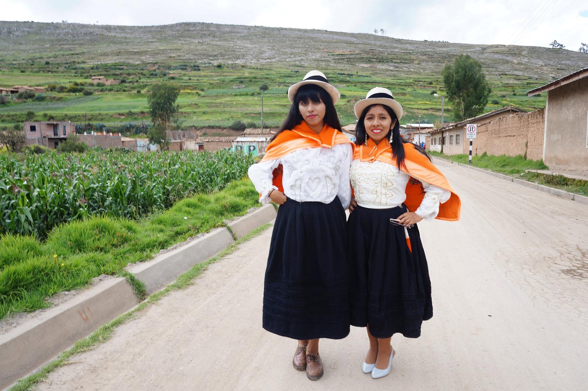 Lacey and her sister Yeslie in traditional clothing in Marco, Junín